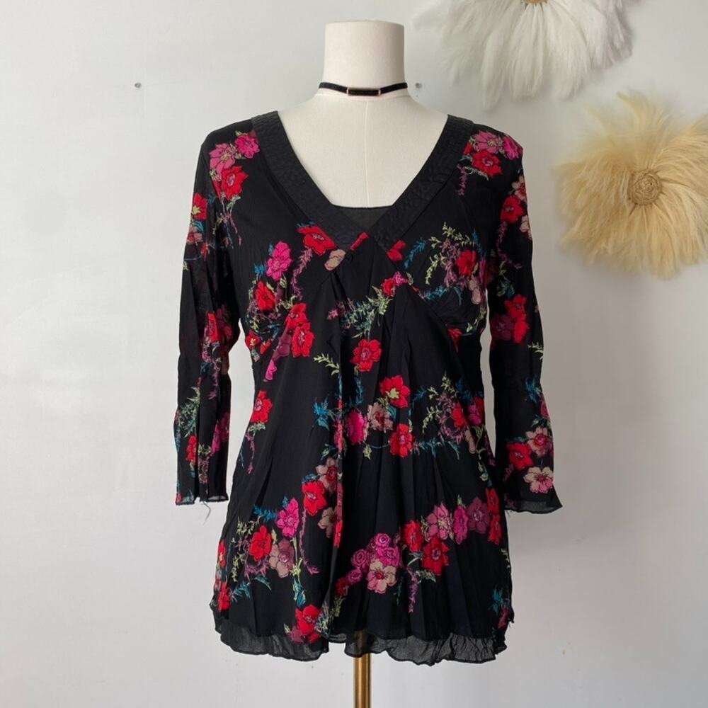 Vintage Y2K Old Navy Women Dark Floral Babydoll Top Size L Whimsigoth Dark Fairy